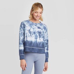 Joylab Crew Neck Long Sleeve Fleece Blue Tie Dye